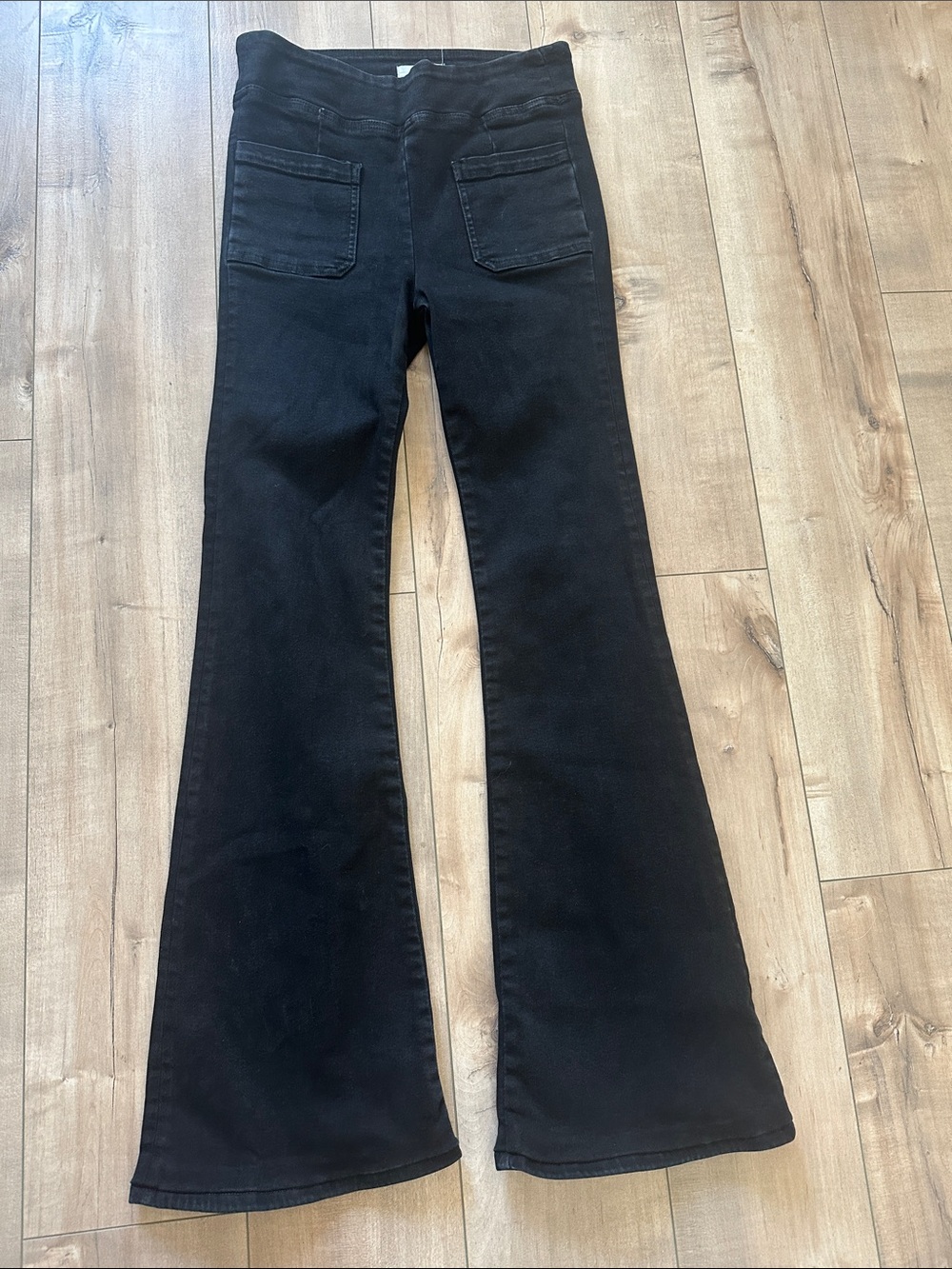 Frame Denim Bardot JetSet Wide Leg Flare Black Jeans Pull On Sz 1